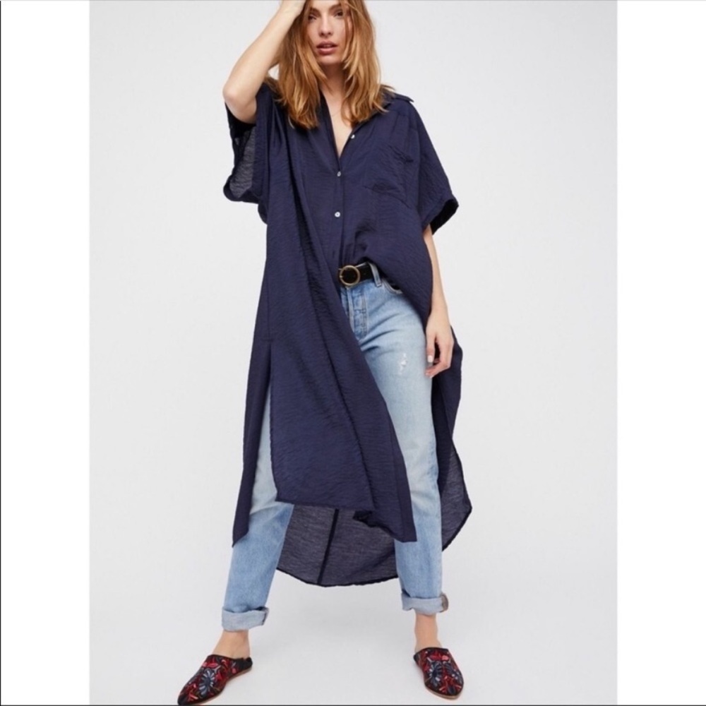Free People Georgie Navy Dolman Button Front Midi Shirtdress 47194